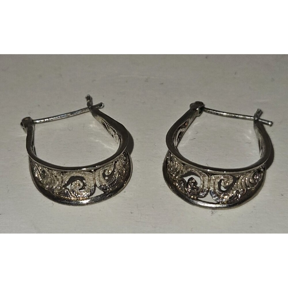 Vintage Artisan Style Silver Earrings. Dangle Drop. Hook Closure Costume